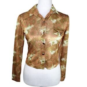 True Vintage early 90's M7S Collections daisy flower cropped long sleeve blouse